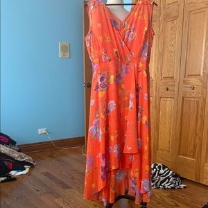 Calvin Klein Orange Floral High Low Dress